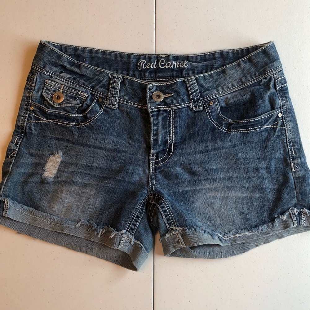 Red Camel Women's Blue Denim Stretch Distressed Shorts Size 11